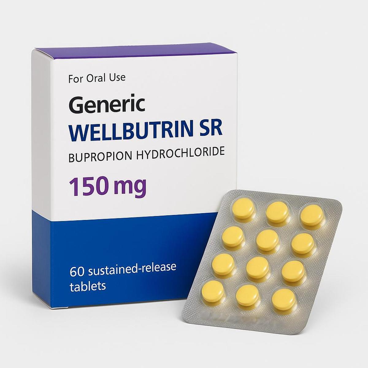 Boîte de Wellbutrin SR générique contenant du bupropion pour le traitement de la dépression